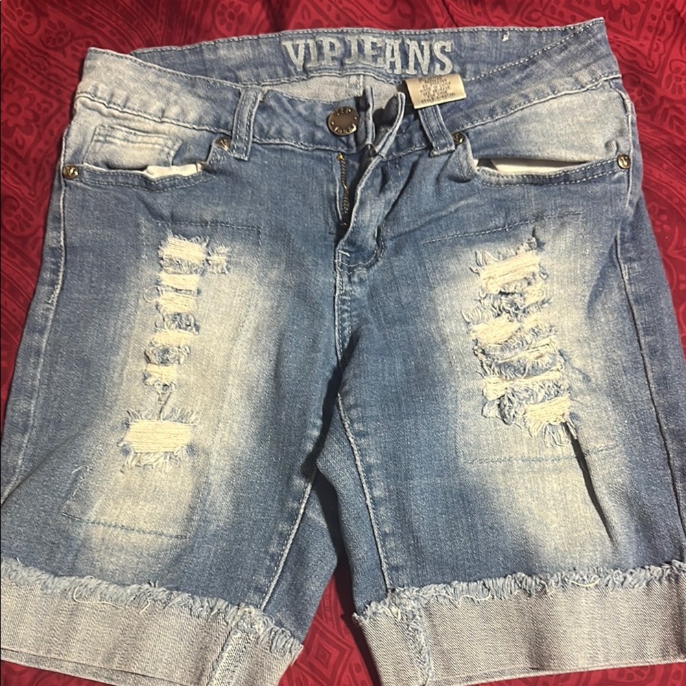 VIP Blue Jean Shorts Distressed Style